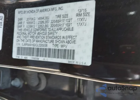 2016 Honda Cr-V Ex from USA, damaged, VIN 5J6RM4H50GL025938